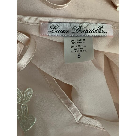 Vtg Linea Donatella Pink Satin Embroidered Lace Robe & Chemise Slip Dress Set S - Picture 7 of 12